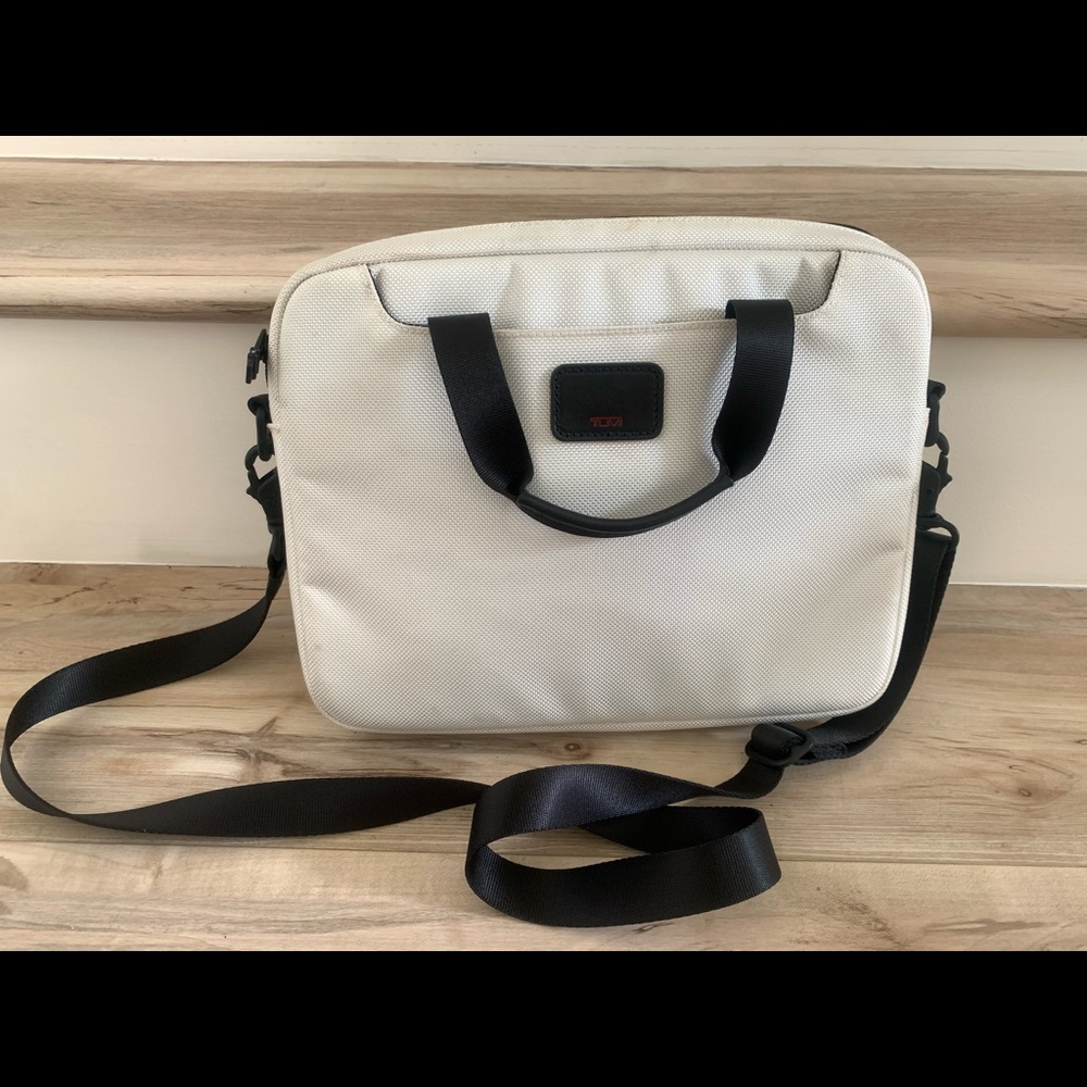 Tumi White Laptop Bag with Black Straps